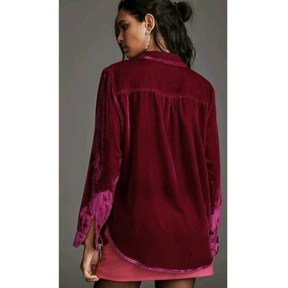 Anthropologie Pilcro Hadley Crushed Red Velvet Button Shirt XS Top Soft Warm NWT - Picture 4 of 14